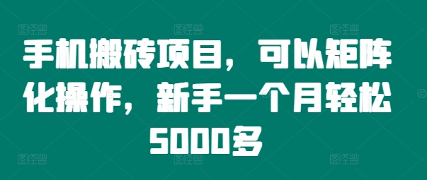 手机搬砖项目，可以矩阵化操作，新手一个月轻松5000多——生财有道创业网