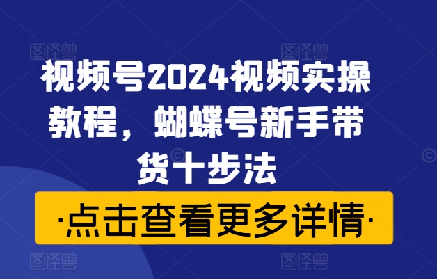 视频号2024视频实操教程，蝴蝶号新手带货十步法——生财有道创业网