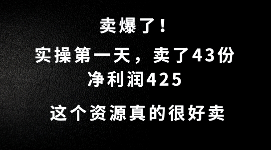这个资源，需求很大，实操第一天卖了43份，净利润425【揭秘】——生财有道创业网