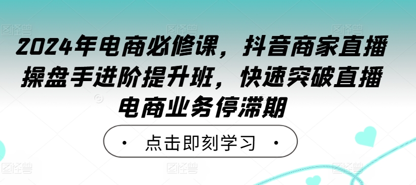 2024年电商必修课，抖音商家直播操盘手进阶提升班，快速突破直播电商业务停滞期——生财有道创业网