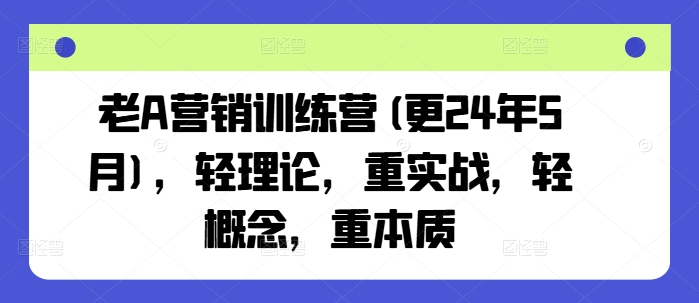 老A营销训练营(更24年9月)，轻理论，重实战，轻概念，重本质——生财有道创业网