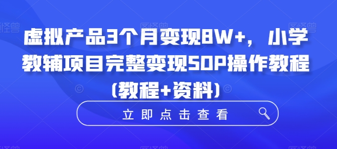 虚拟产品3个月变现8W+，小学教辅项目完整变现SOP操作教程(教程+资料)——生财有道创业项目网
