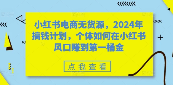 小红书电商无货源，2024年搞钱计划，个体如何在小红书风口赚到第一桶金——生财有道创业项目网