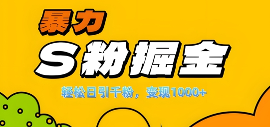 单人单机日引千粉，变现1k+，S粉流量掘金计划攻略【揭秘】——生财有道创业项目网