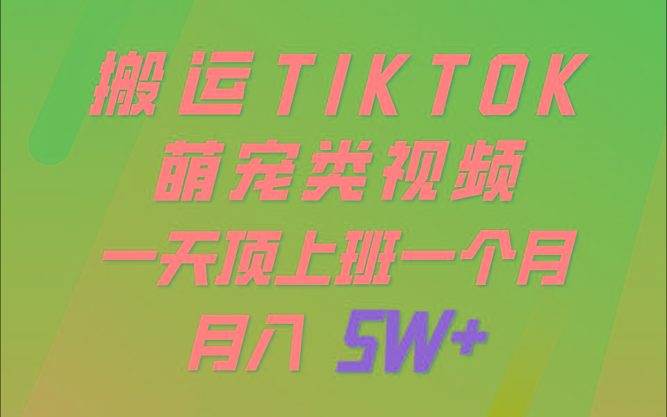 一键搬运TIKTOK萌宠类视频，一部手机即可操作，所有平台均可发布 轻松月入5W+_生财有道创业网