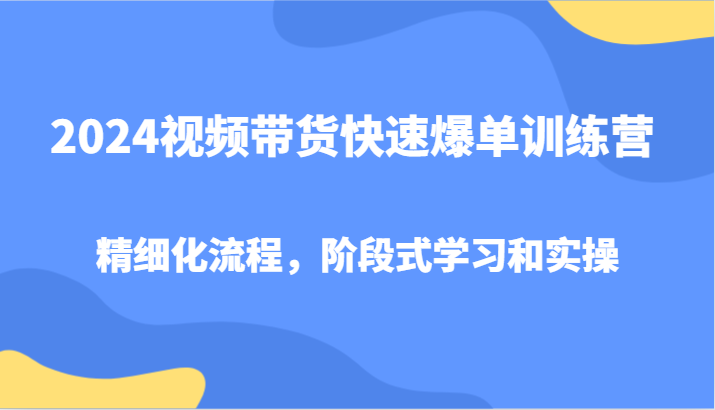 2024视频带货快速爆单训练营，精细化流程，阶段式学习和实操_生财有道创业网