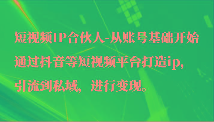 短视频IP合伙人-从账号基础开始通过抖音等短视频平台打造ip，引流到私域，进行变现。_生财有道创业网