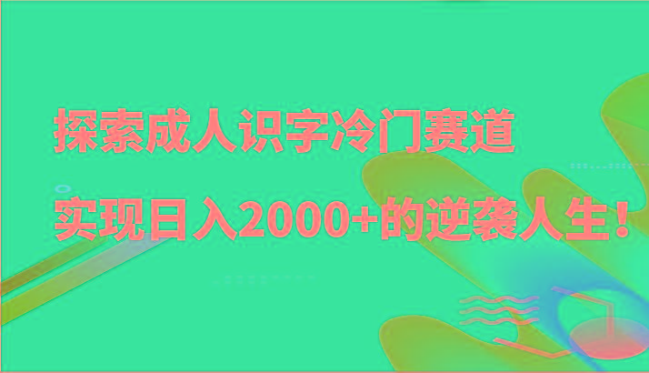 探索成人识字冷门赛道，实现日入2000+的逆袭人生！_生财有道创业网