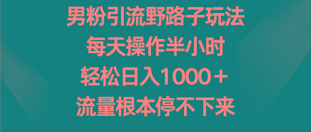 男粉引流野路子玩法，每天操作半小时轻松日入1000＋，流量根本停不下来_生财有道创业网
