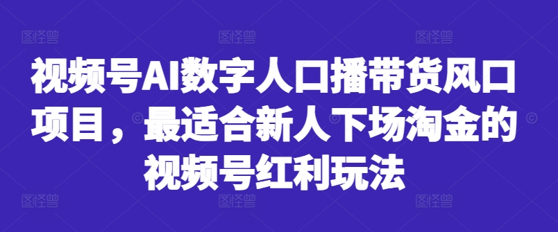 视频号AI数字人口播带货风口项目，最适合新人下场淘金的视频号红利玩法——生财有道创业项目网