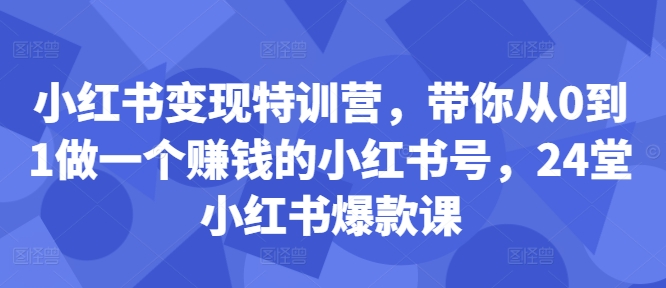 小红书变现特训营，带你从0到1做一个赚钱的小红书号，24堂小红书爆款课——生财有道创业项目网