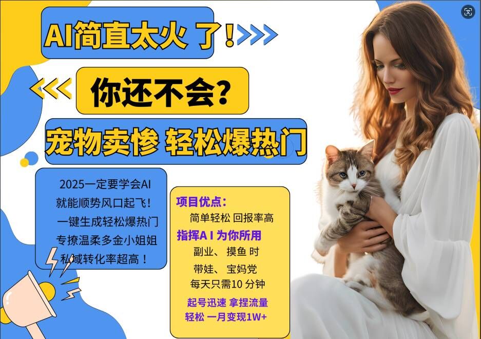 小红书AI宠物卖惨打工项目，一键生成轻松爆热门，专撩温柔多金小姐姐，私域转化率超高——生财有道创业项目网