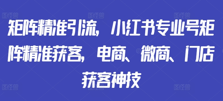 矩阵精准引流，小红书专业号矩阵精准获客，电商、微商、门店获客神技——生财有道创业项目网