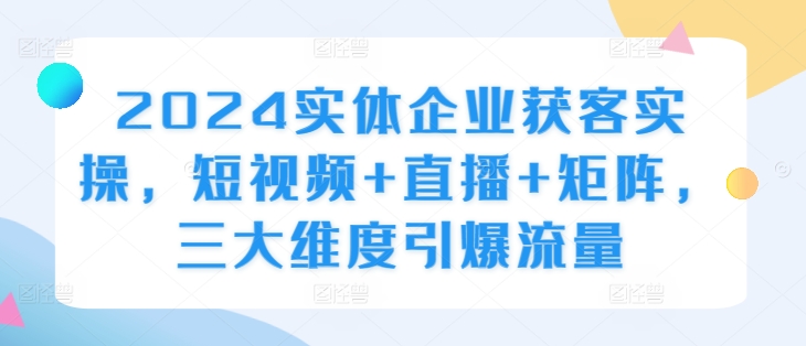 2024实体企业获客实操，短视频+直播+矩阵，三大维度引爆流量——生财有道创业项目网