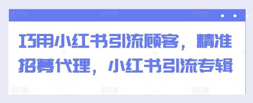 巧用小红书引流顾客，精准招募代理，小红书引流专辑——生财有道创业项目网