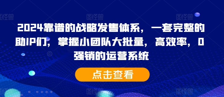 2024靠谱的战略发售体系，一套完整的助IP们，掌握小团队大批量，高效率，0 强销的运营系统——生财有道创业项目网