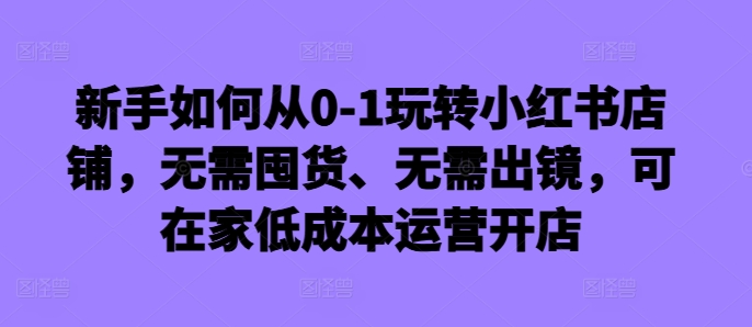 新手如何从0-1玩转小红书店铺，无需囤货、无需出镜，可在家低成本运营开店——生财有道创业项目网